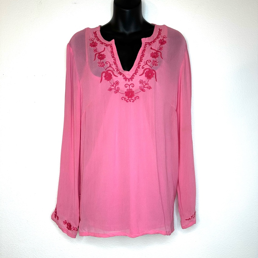 VTG A.M.I. Women's Camisole Tunic L Pink Embroidered Beaded Boho Gypsy Hippie